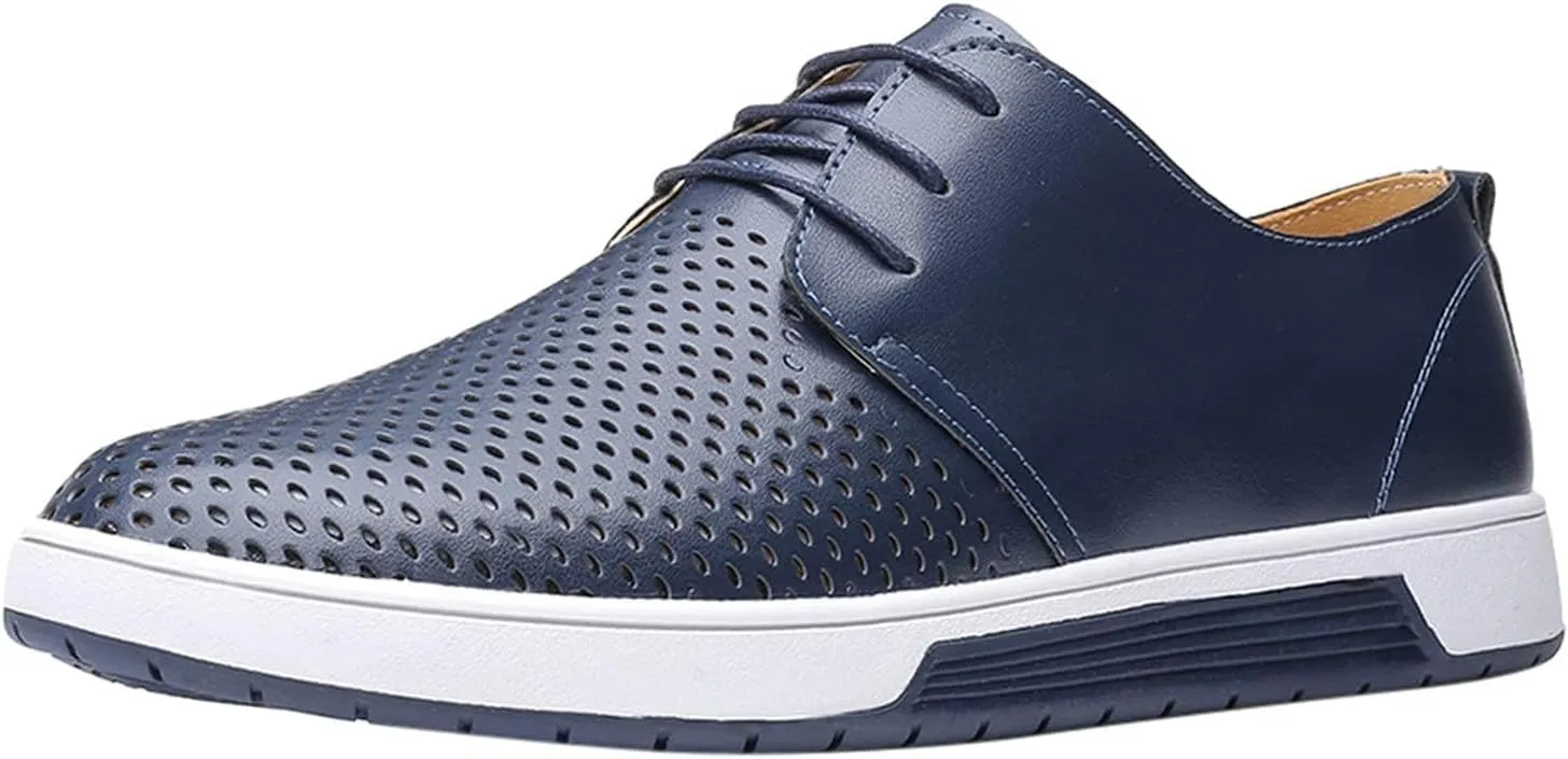 Men's Casual Oxford Shoes Walking Formal Wedding Shoes Laces-up Hollow Breathable Dress Shoes Fashion Flat Sneakers