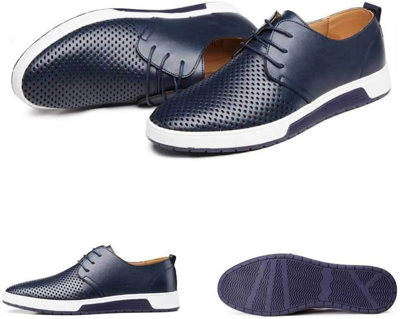Men's Casual Oxford Shoes Walking Formal Wedding Shoes Laces-up Hollow Breathable Dress Shoes Fashion Flat Sneakers