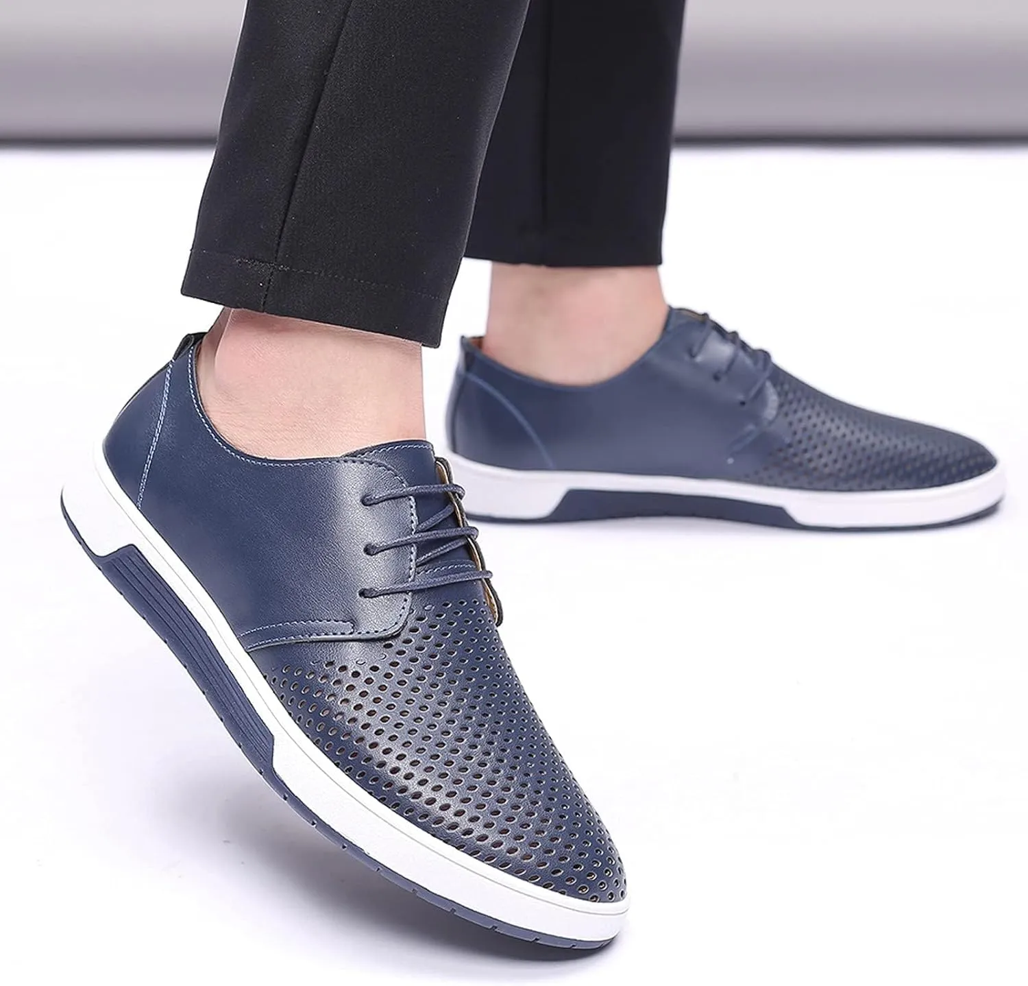 Men's Casual Oxford Shoes Walking Formal Wedding Shoes Laces-up Hollow Breathable Dress Shoes Fashion Flat Sneakers