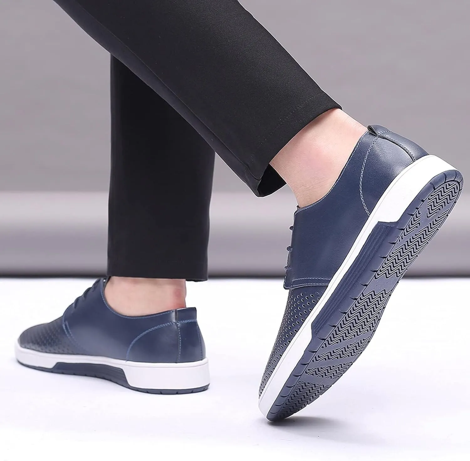 Men's Casual Oxford Shoes Walking Formal Wedding Shoes Laces-up Hollow Breathable Dress Shoes Fashion Flat Sneakers