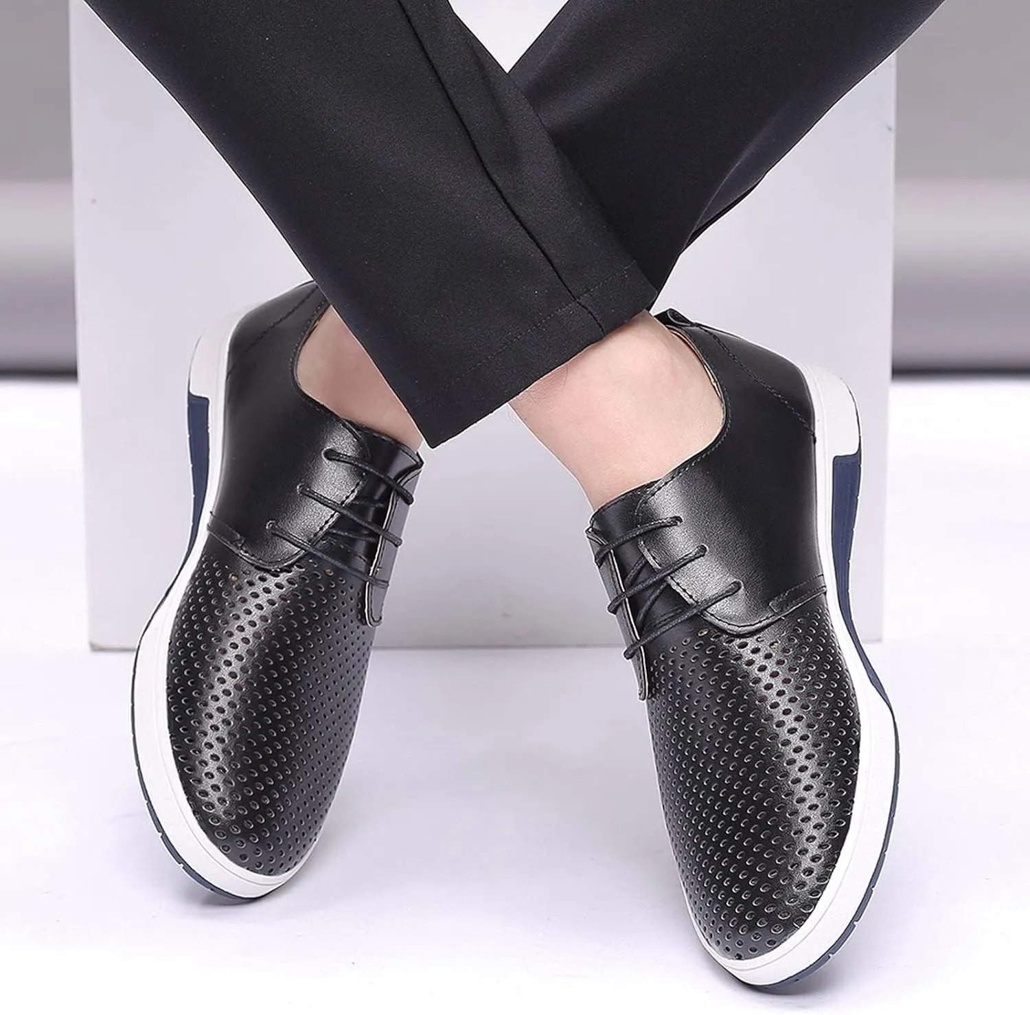 Men's Casual Oxford Shoes Walking Formal Wedding Shoes Laces-up Hollow Breathable Dress Shoes Fashion Flat Sneakers