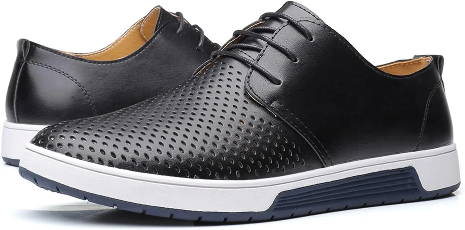 Men's Casual Oxford Shoes Walking Formal Wedding Shoes Laces-up Hollow Breathable Dress Shoes Fashion Flat Sneakers