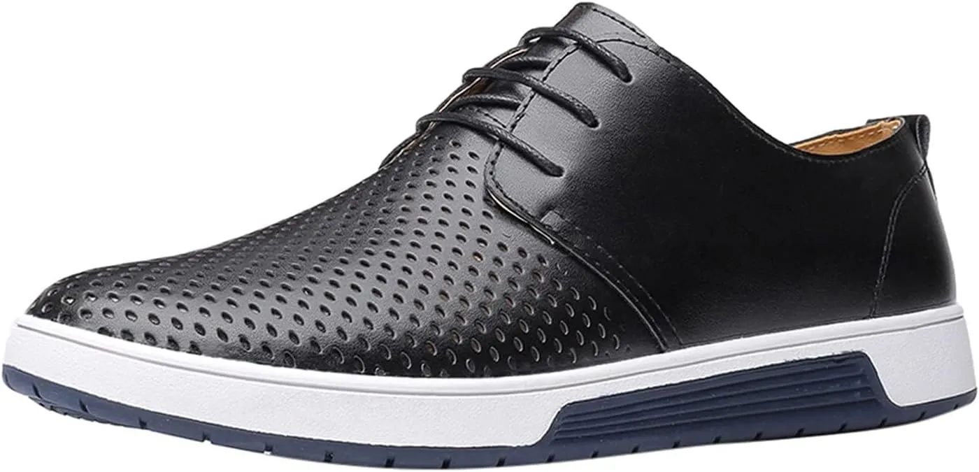 Men's Casual Oxford Shoes Walking Formal Wedding Shoes Laces-up Hollow Breathable Dress Shoes Fashion Flat Sneakers