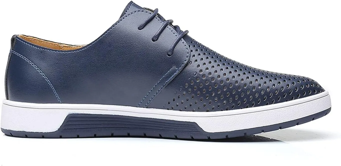 Men's Casual Oxford Shoes Walking Formal Wedding Shoes Laces-up Hollow Breathable Dress Shoes Fashion Flat Sneakers