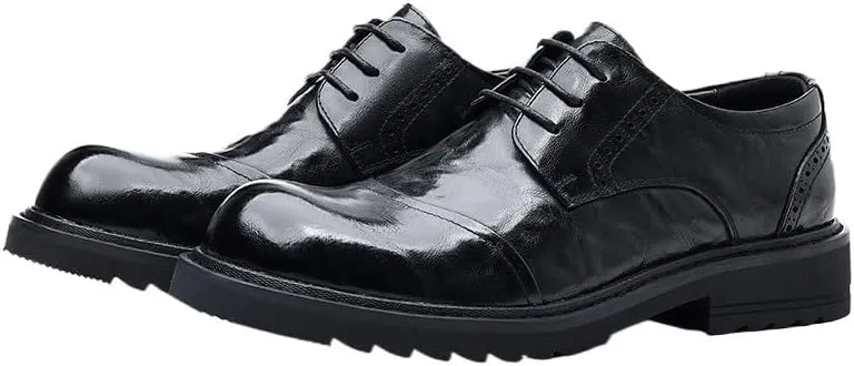 Men's Classic Lace-up Formal Oxfords Fashion Round-Toe Non-Slip Low Top Leather Dress Shoes
