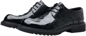 Men's Classic Lace-up Formal Oxfords Fashion Round-Toe Non-Slip Low Top Leather Dress Shoes