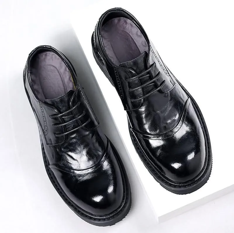 Men's Classic Lace-up Formal Oxfords Fashion Round-Toe Non-Slip Low Top Leather Dress Shoes