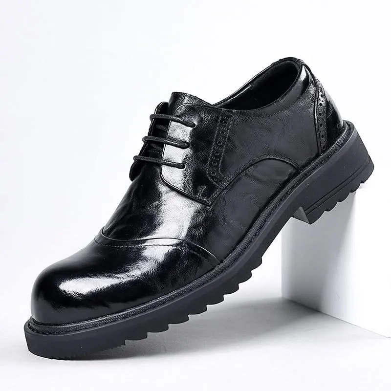 Men's Classic Lace-up Formal Oxfords Fashion Round-Toe Non-Slip Low Top Leather Dress Shoes