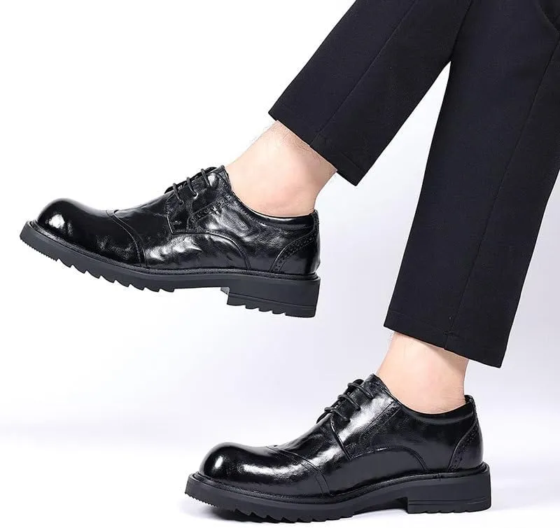 Men's Classic Lace-up Formal Oxfords Fashion Round-Toe Non-Slip Low Top Leather Dress Shoes
