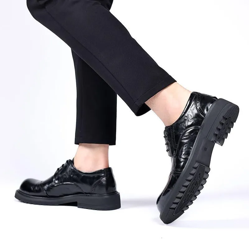 Men's Classic Lace-up Formal Oxfords Fashion Round-Toe Non-Slip Low Top Leather Dress Shoes