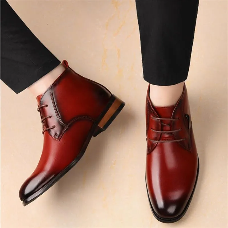 Mens Dress Business Boots Leather Upper Boots Cap Toe Shoes Lace-ups Boots Breathable Lining Non-slip Rubber Soft Sole Shoes for Men