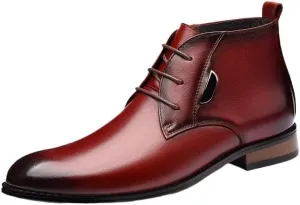 Mens Dress Business Boots Leather Upper Boots Cap Toe Shoes Lace-ups Boots Breathable Lining Non-slip Rubber Soft Sole Shoes for Men
