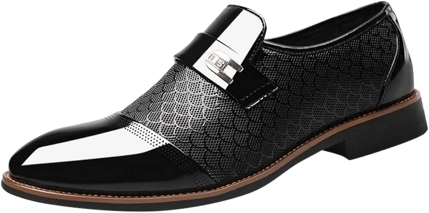 Mens Dress Shoes Comfortable Dress Business Shoes Classical Style Shoes for Men Slip On PU Leather Low Rubber Sole Block Heel Work Men's Dress Shoes Loafers Wide Width