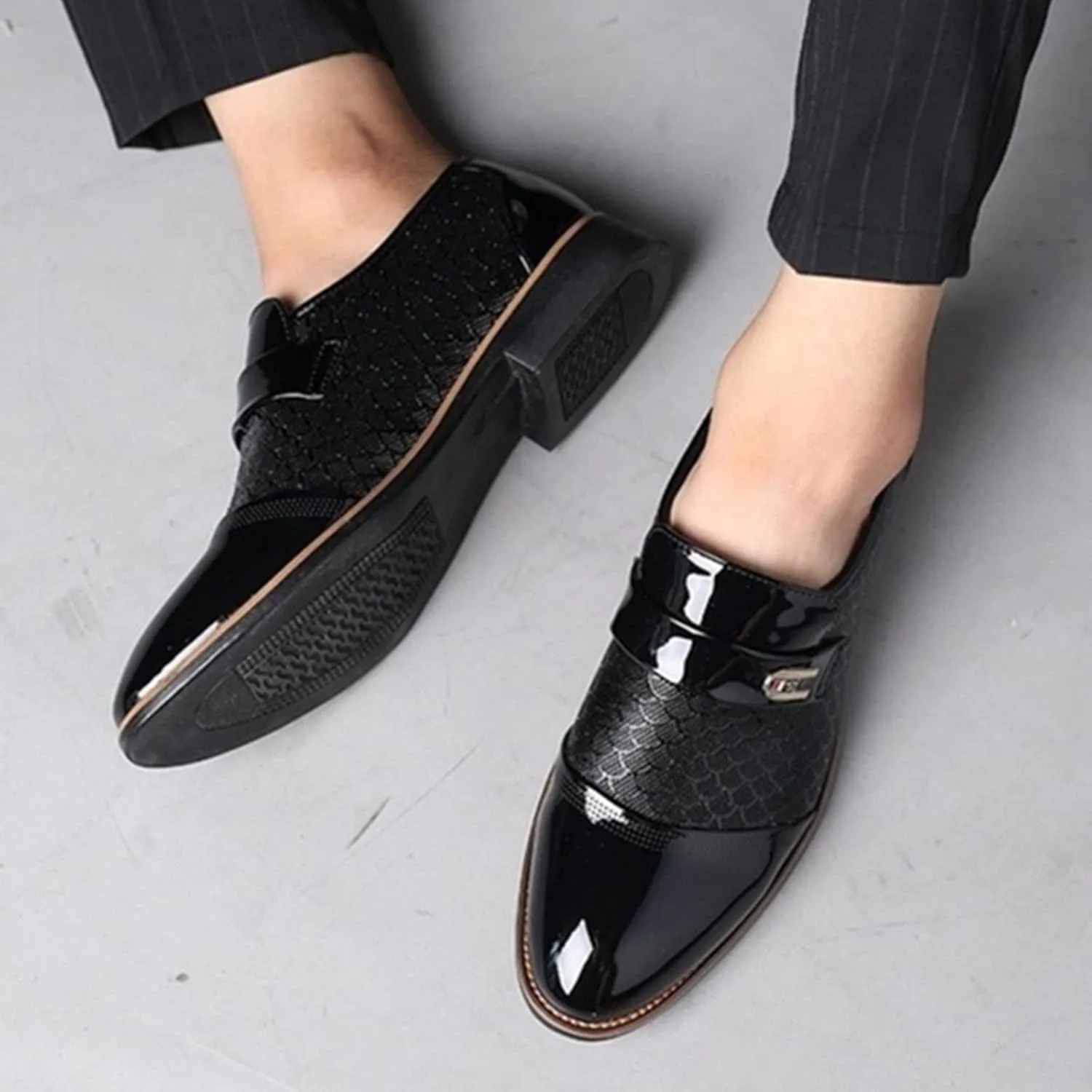 Mens Dress Shoes Comfortable Dress Business Shoes Classical Style Shoes for Men Slip On PU Leather Low Rubber Sole Block Heel Work Men's Dress Shoes Loafers Wide Width