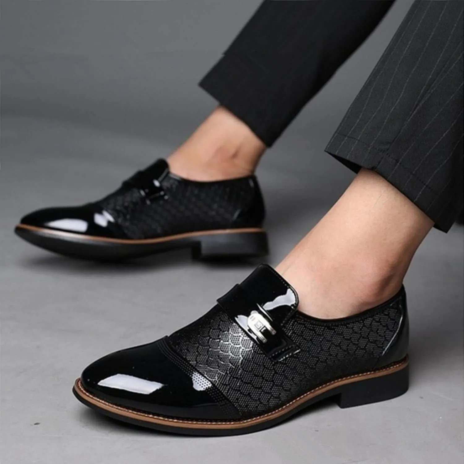 Mens Dress Shoes Comfortable Dress Business Shoes Classical Style Shoes for Men Slip On PU Leather Low Rubber Sole Block Heel Work Men's Dress Shoes Loafers Wide Width