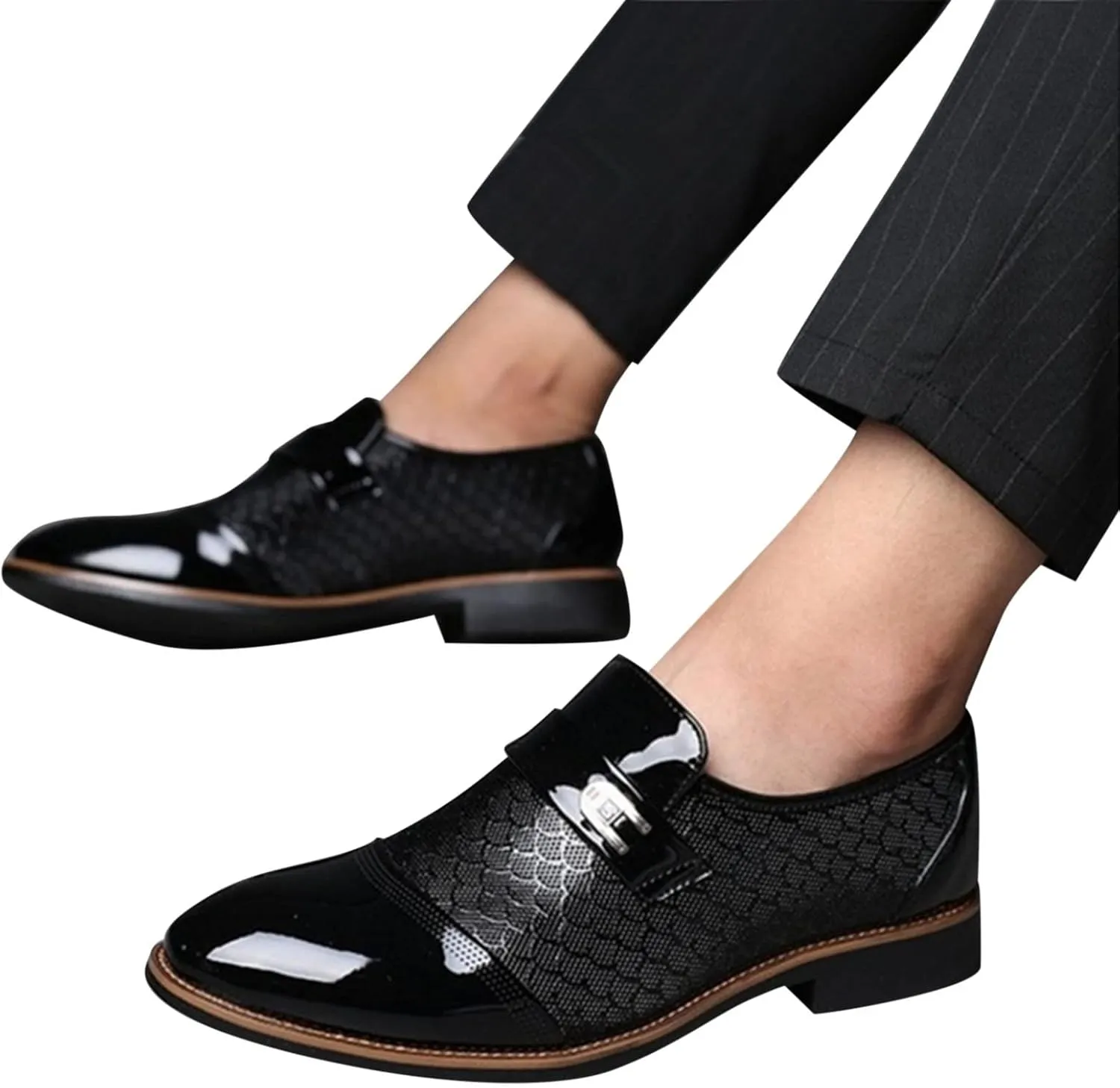 Mens Dress Shoes Comfortable Dress Business Shoes Classical Style Shoes for Men Slip On PU Leather Low Rubber Sole Block Heel Work Men's Dress Shoes Loafers Wide Width