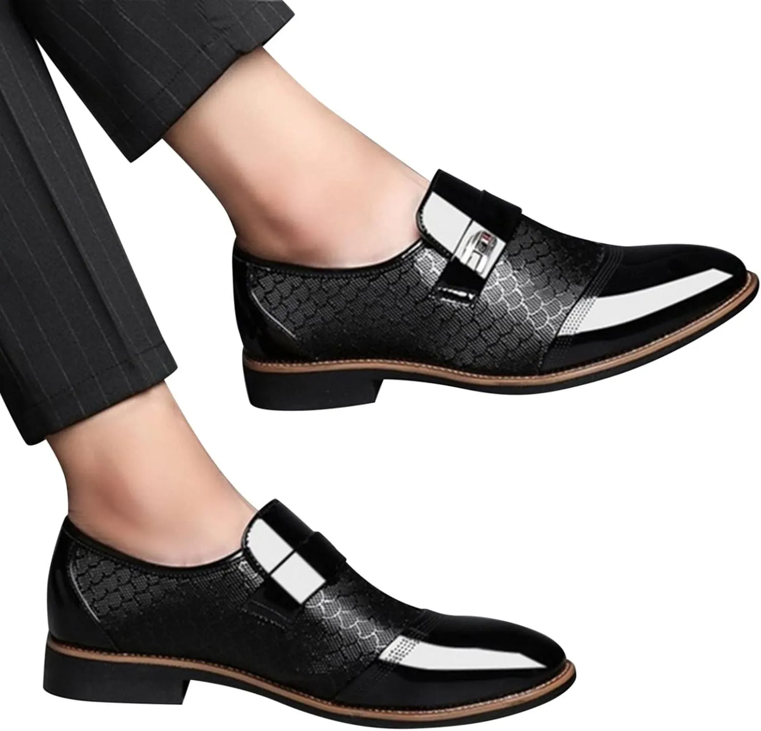 Mens Dress Shoes Comfortable Dress Business Shoes Classical Style Shoes for Men Slip On PU Leather Low Rubber Sole Block Heel Work Men's Dress Shoes Loafers Wide Width