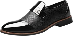 Mens Dress Shoes Comfortable Dress Business Shoes Classical Style Shoes for Men Slip On PU Leather Low Rubber Sole Block Heel Work Men's Dress Shoes Loafers Wide Width