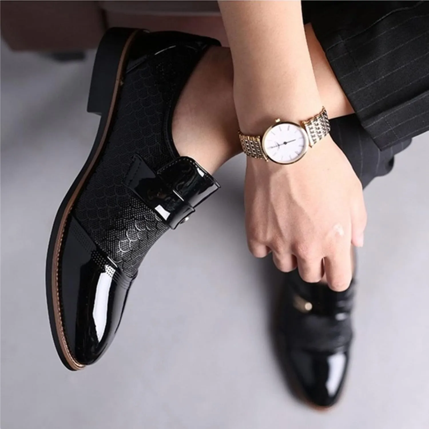 Mens Dress Shoes Comfortable Dress Business Shoes Classical Style Shoes for Men Slip On PU Leather Low Rubber Sole Block Heel Work Men's Dress Shoes Loafers Wide Width