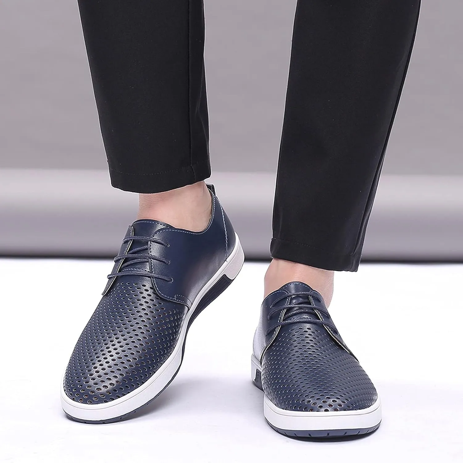 Men's Dress Shoes Wide Width Comfortable Leisure Shoes Men's Leather Breathable Summer Hollow Mens Slip On Dress Shoes