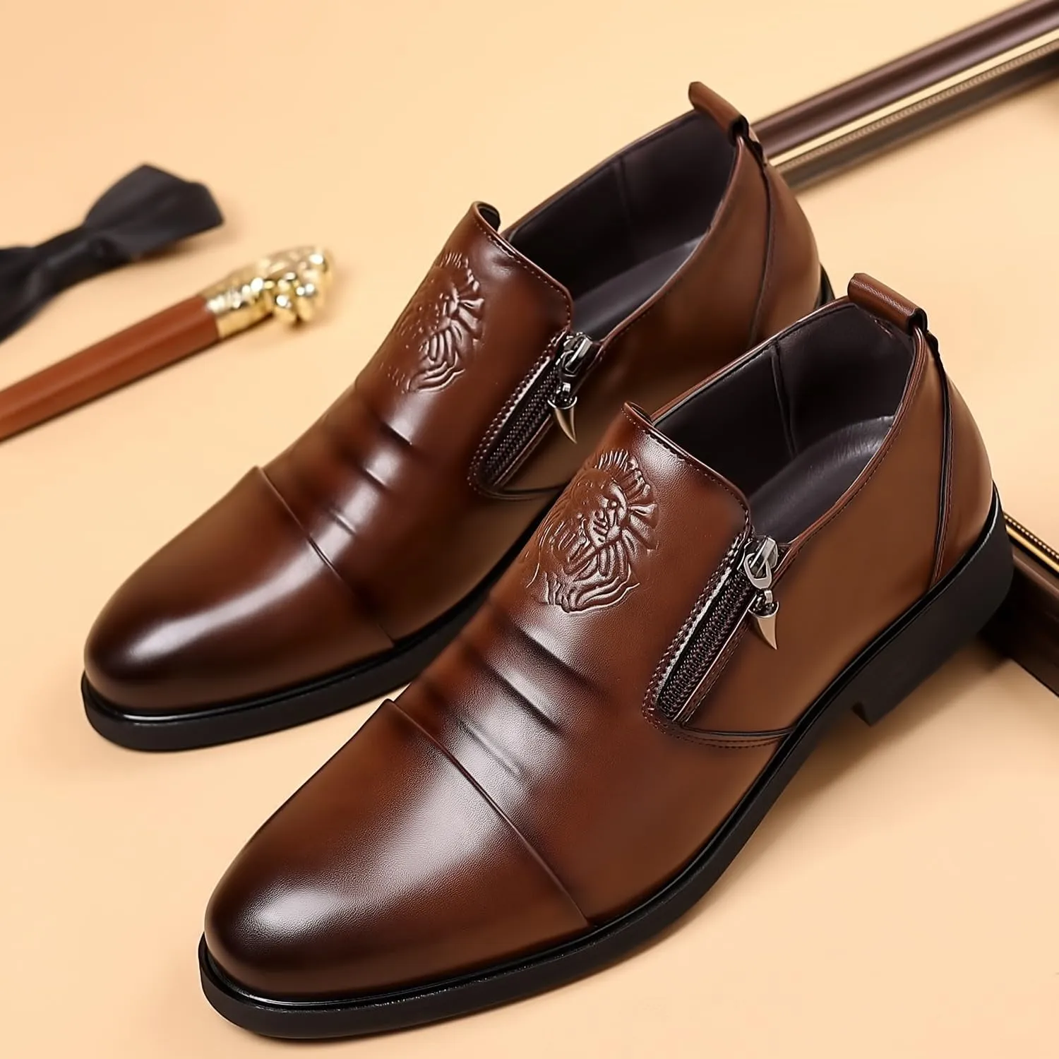 Men's Fashion Classic Pointed Toe Low Top Leather Dress Shoes Slip On Pointed Toe Derbys Classic Formal Business Shoes