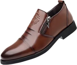 Men's Fashion Classic Pointed Toe Low Top Leather Dress Shoes Slip On Pointed Toe Derbys Classic Formal Business Shoes
