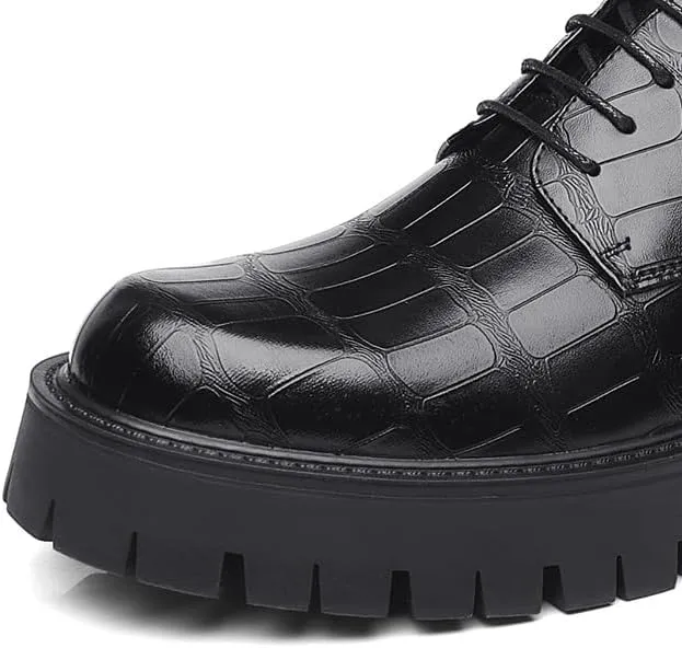 Mens Fashion Non-Slip Dress Shoes Height Increasing Softsole Walking Derby Shoes Mid Chunky Heels Formal Men's Business Oxfords Shoes for Men