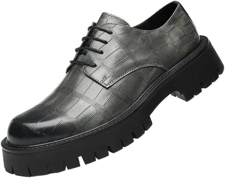 Mens Fashion Non-Slip Dress Shoes Height Increasing Softsole Walking Derby Shoes Mid Chunky Heels Formal Men's Business Oxfords Shoes for Men