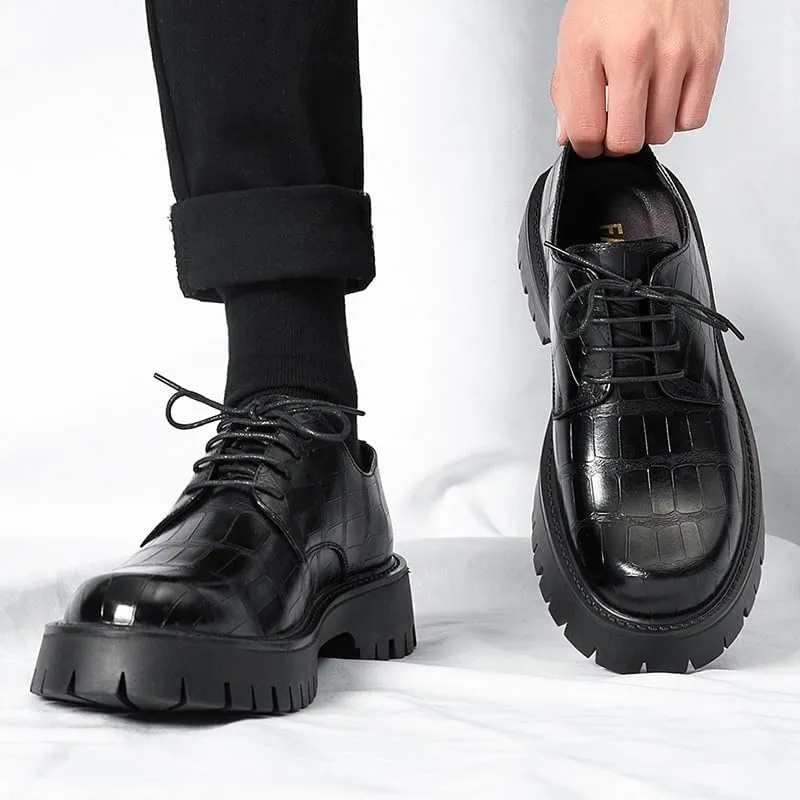 Mens Fashion Non-Slip Dress Shoes Height Increasing Softsole Walking Derby Shoes Mid Chunky Heels Formal Men's Business Oxfords Shoes for Men