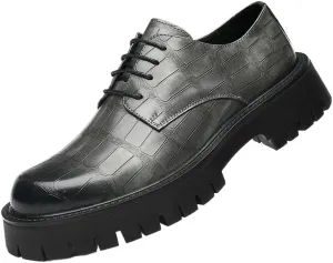 Mens Fashion Non-Slip Dress Shoes Height Increasing Softsole Walking Derby Shoes Mid Chunky Heels Formal Men's Business Oxfords Shoes for Men