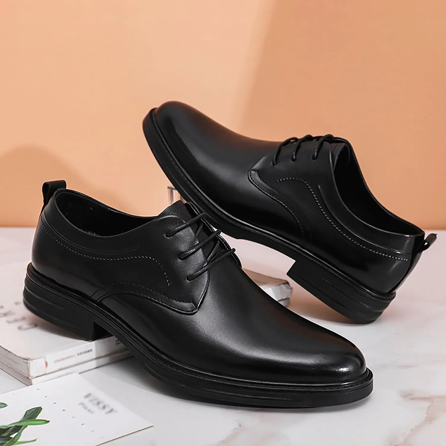 Men's Genuine Leather Oxford Shoes, Anti-Slip Rubber Sole Business Wedding Slip-Resistant Dress Shoes