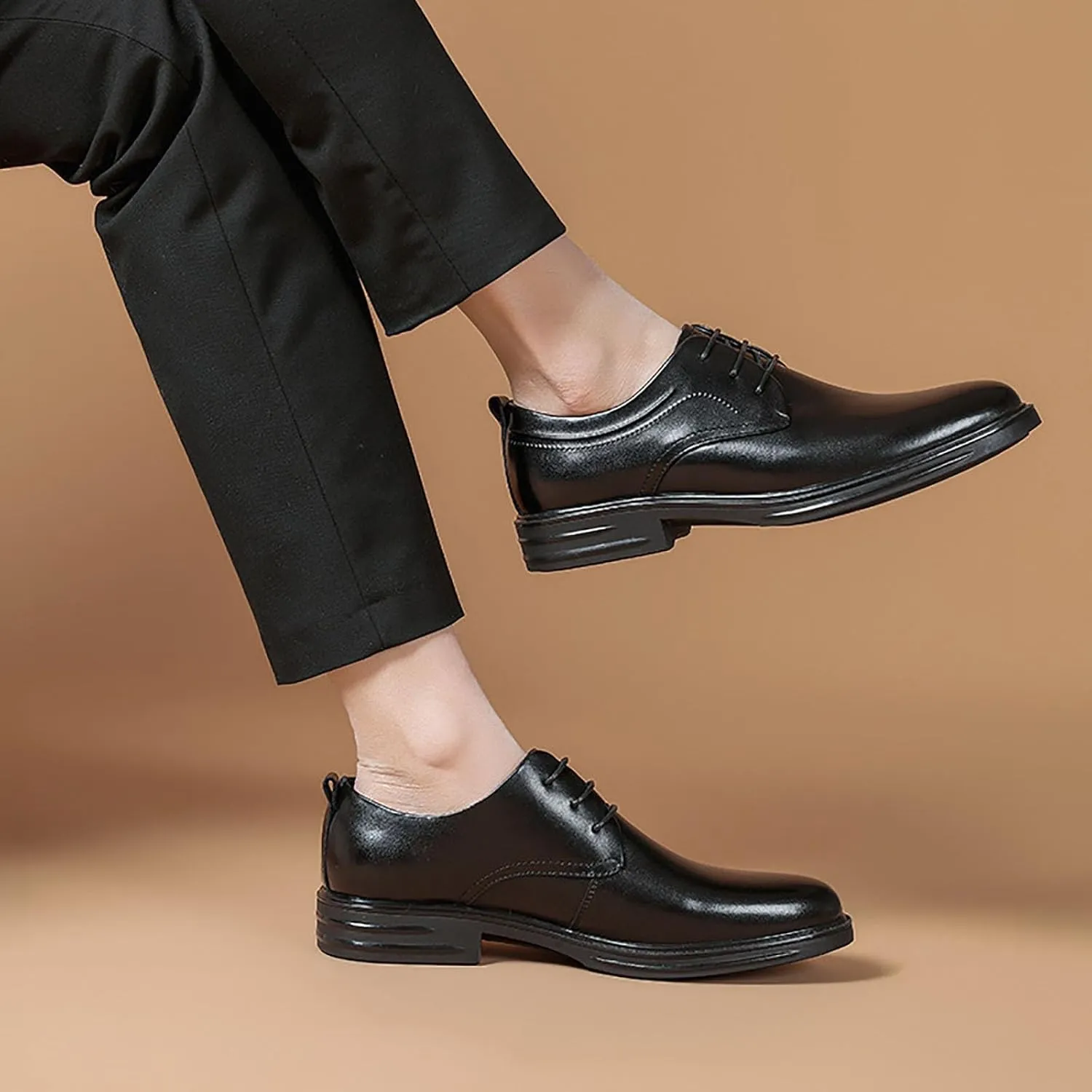 Men's Genuine Leather Oxford Shoes, Anti-Slip Rubber Sole Business Wedding Slip-Resistant Dress Shoes