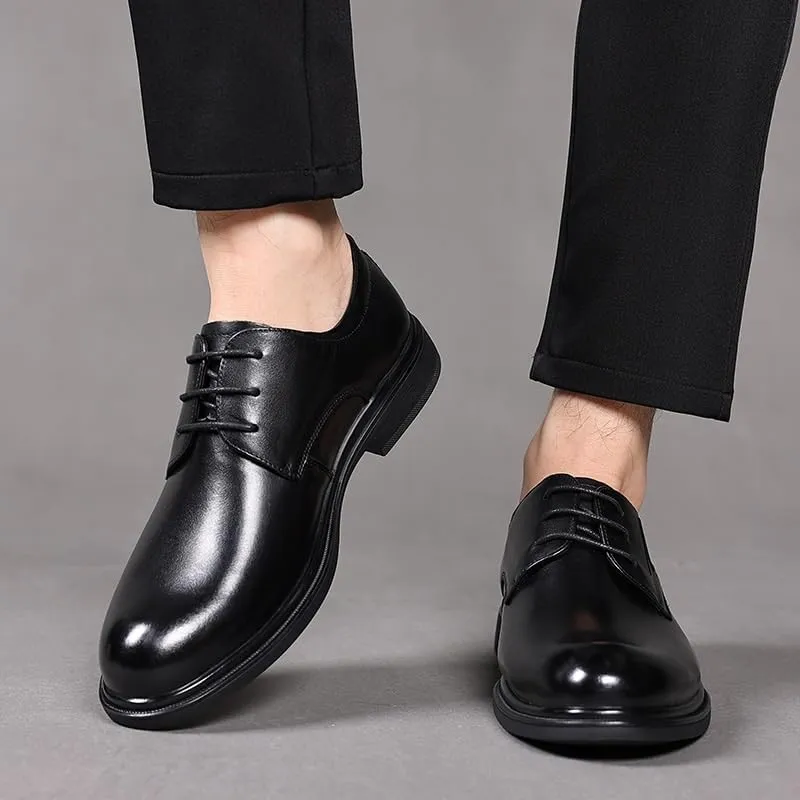 Men's Lace Up Oxfords Shoes Fashion Classic Pointed Toe Low Leather Dress Shoes Casual Walking Business Derby Shoes for Men