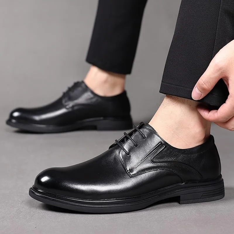 Men's Lace Up Oxfords Shoes Fashion Classic Pointed Toe Low Leather Dress Shoes Casual Walking Business Derby Shoes for Men