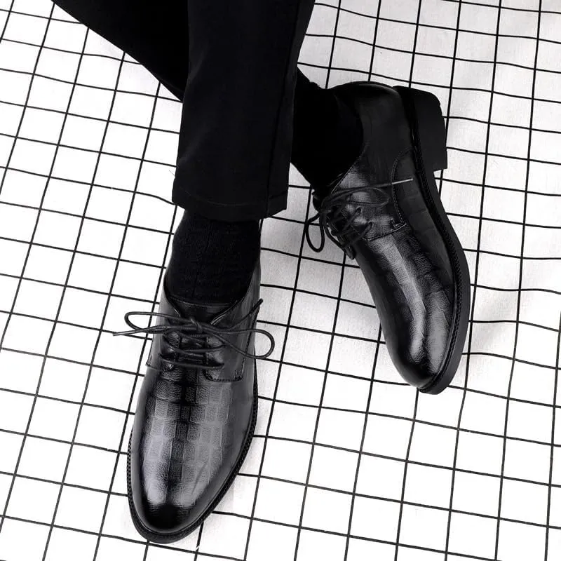 Men's Lace-Up Oxfords Shoes Mens Business Casual Platform Dress Shoes Modern Genuine Leather Non-Slip Tuxedo Shoes for Men