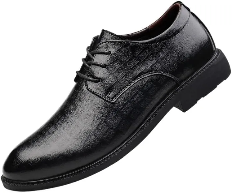 Men's Lace-Up Oxfords Shoes Mens Business Casual Platform Dress Shoes Modern Genuine Leather Non-Slip Tuxedo Shoes for Men