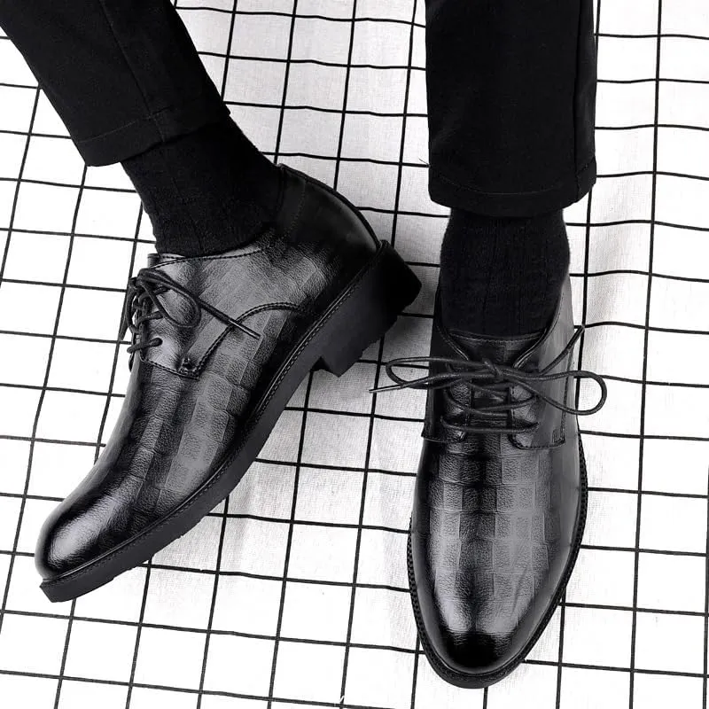 Men's Lace-Up Oxfords Shoes Mens Business Casual Platform Dress Shoes Modern Genuine Leather Non-Slip Tuxedo Shoes for Men