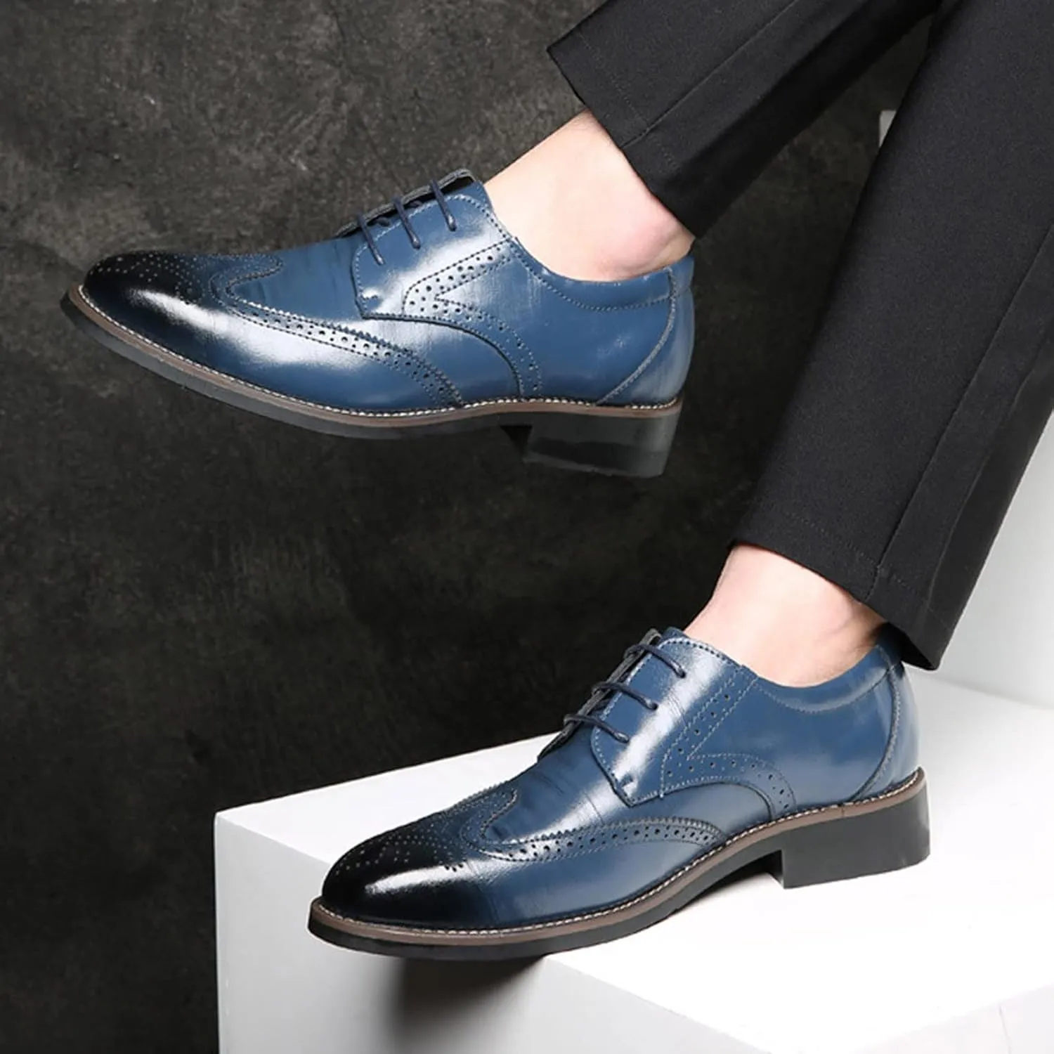 Men's Leather Formal Tuxedo Slip On Dress Shoes Classical Style Men's Breathable Hollow Business Casual Pointed Shoes Dress Shoes Men Formal Oxfords
