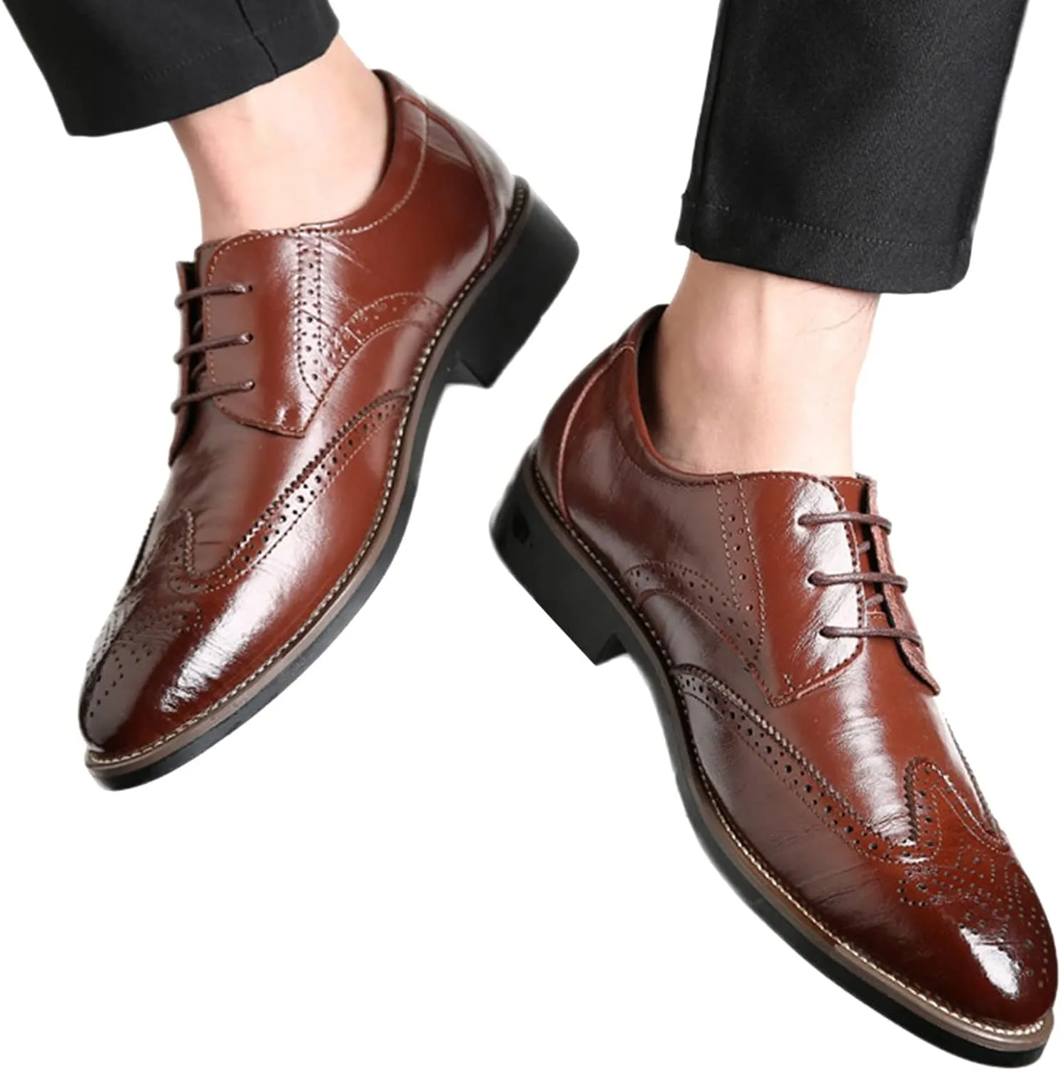 Men's Leather Formal Tuxedo Slip On Dress Shoes Classical Style Men's Breathable Hollow Business Casual Pointed Shoes Dress Shoes Men Formal Oxfords