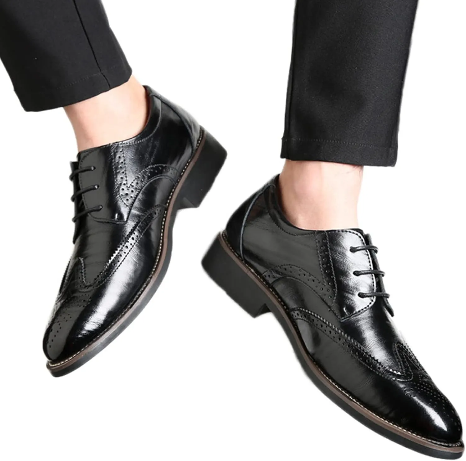 Men's Leather Formal Tuxedo Slip On Dress Shoes Classical Style Men's Breathable Hollow Business Casual Pointed Shoes Dress Shoes Men Formal Oxfords