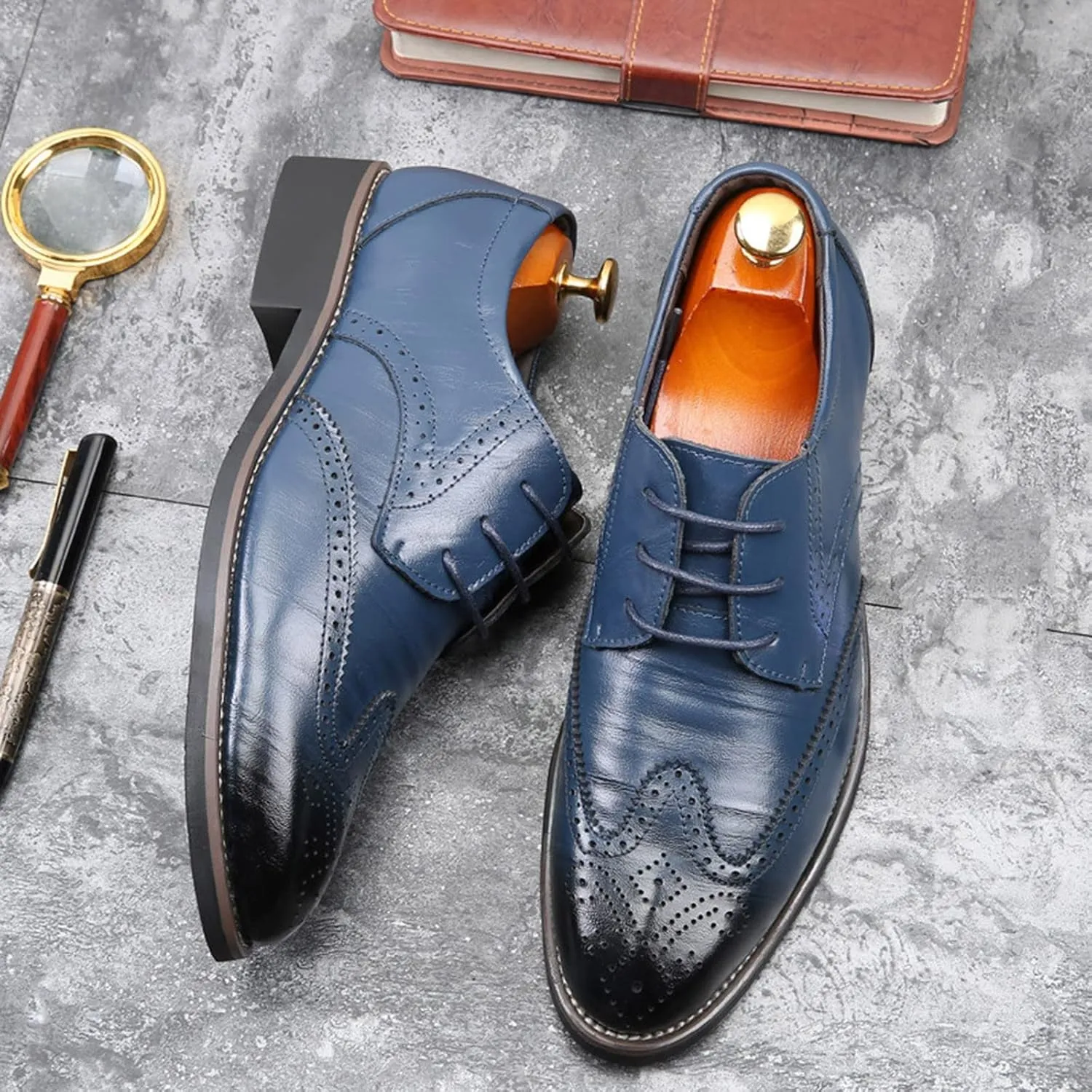 Men's Leather Formal Tuxedo Slip On Dress Shoes Classical Style Men's Breathable Hollow Business Casual Pointed Shoes Dress Shoes Men Formal Oxfords