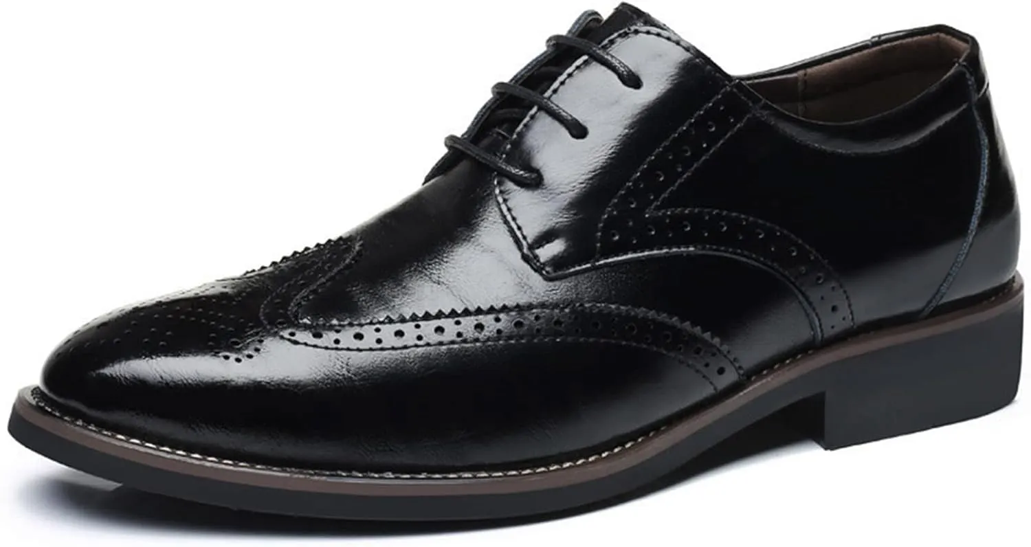 Men's Leather Formal Tuxedo Slip On Dress Shoes Classical Style Men's Breathable Hollow Business Casual Pointed Shoes Dress Shoes Men Formal Oxfords