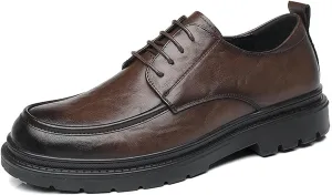 Men's Leather Platform Derby Shoes Classic Round Toe Lace Up Comfort Non Slip Business Oxford Shoes for Work Evening Dress Shoes