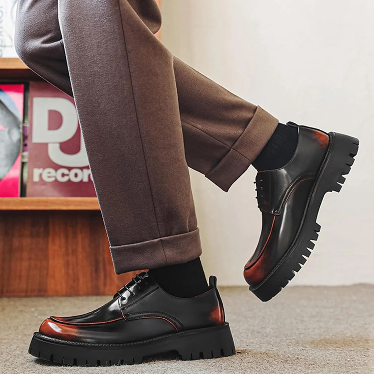 Men's Leather Platform Formal Derby Shoes Luxury Round Toe Lug Sole Lace Up Dress Shoes Casual Work Office Business Oxfords