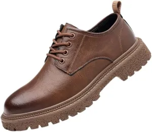 Men's Leather Platform Formal Derby Shoes Luxury Round Toe Lug Sole Lace Up Dress Shoes