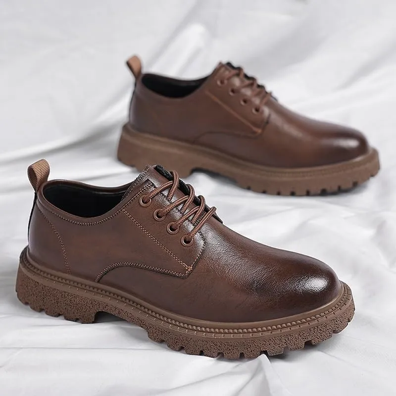 Men's Leather Platform Formal Derby Shoes Luxury Round Toe Lug Sole Lace Up Dress Shoes