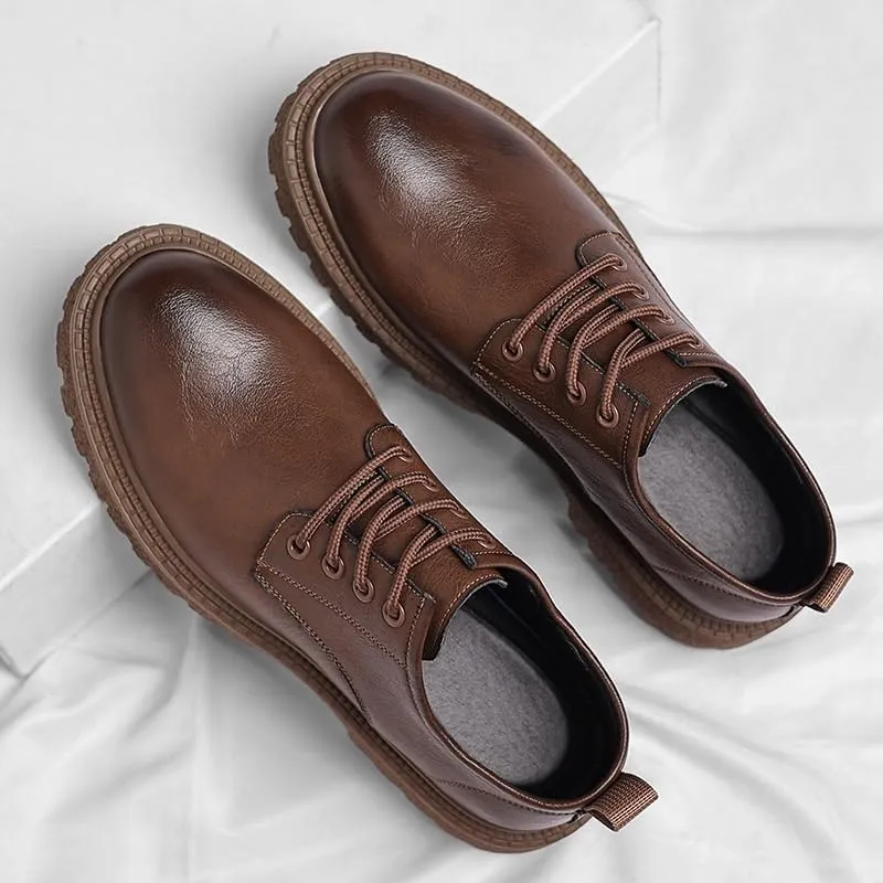 Men's Leather Platform Formal Derby Shoes Luxury Round Toe Lug Sole Lace Up Dress Shoes
