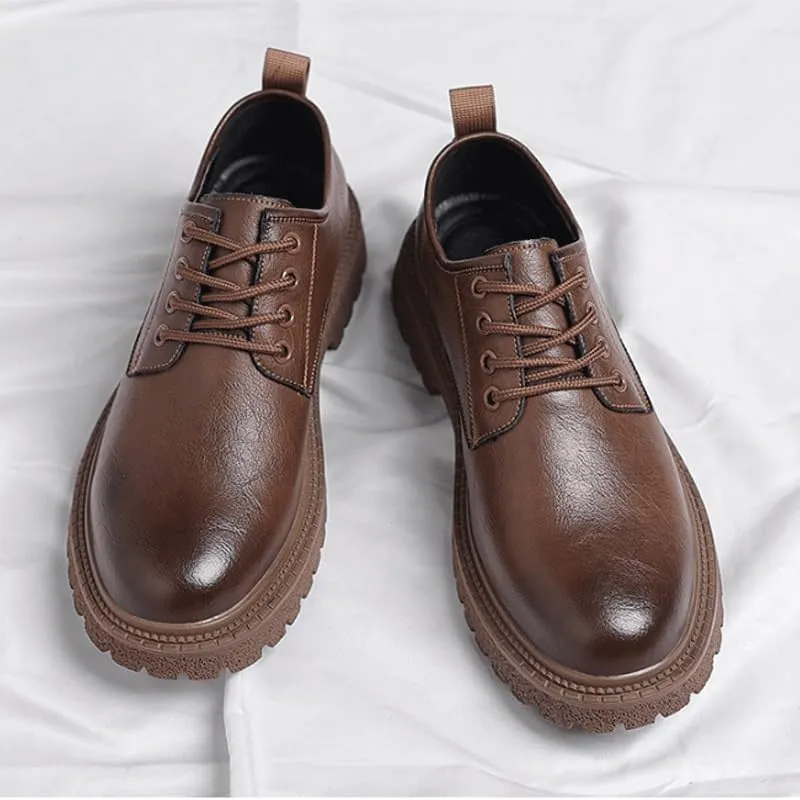 Men's Leather Platform Formal Derby Shoes Luxury Round Toe Lug Sole Lace Up Dress Shoes