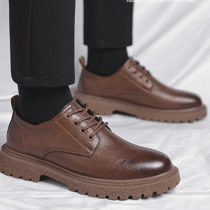 Men's Leather Platform Formal Derby Shoes Luxury Round Toe Lug Sole Lace Up Dress Shoes
