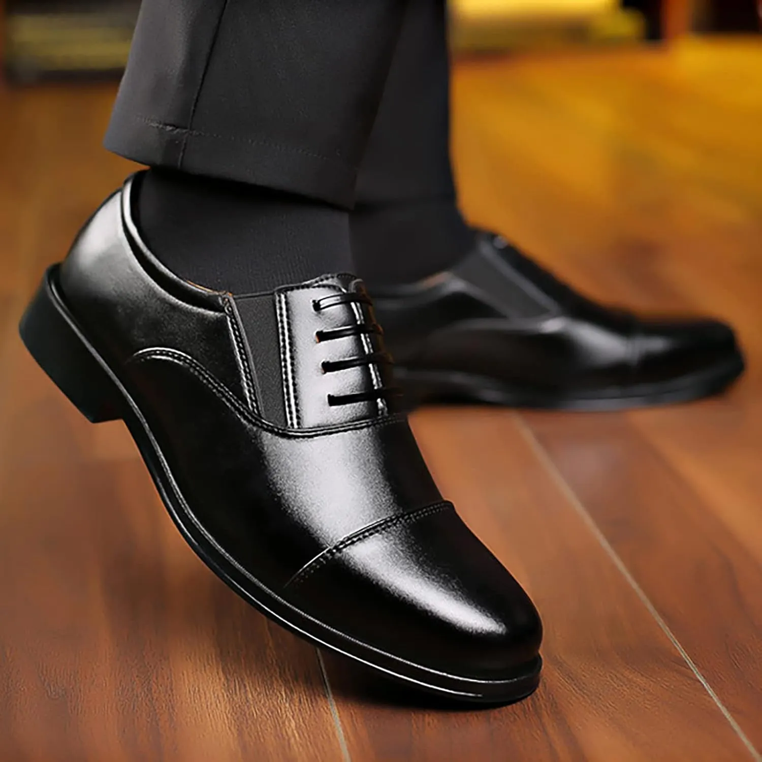 Men's Leather Shoes Men's Casual Dress Shoes Business Attire Men's Youth Round Toe Shoes British Breathable